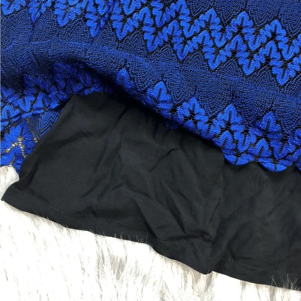 Free People Blue Black Lace Simone Bell Sleeve Crochet Dress Sz XS